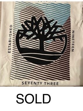 Timberland White Tee with Black and Blue Design